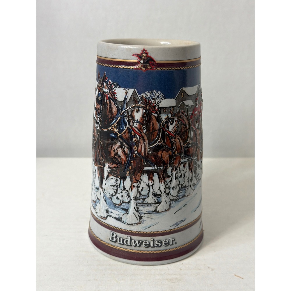 Budweiser Holiday Stein 1989 Collector Series Clydesdales Winter Beer Mug CS89